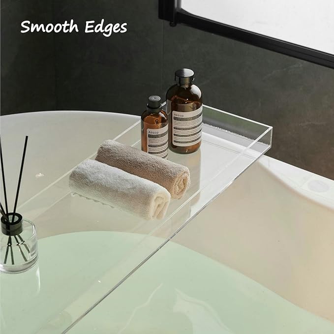 SHUNLI Clear Bathtub Caddy Tray, Bath Tub Tray Shelf Table, Bathroom Shower - Image 4