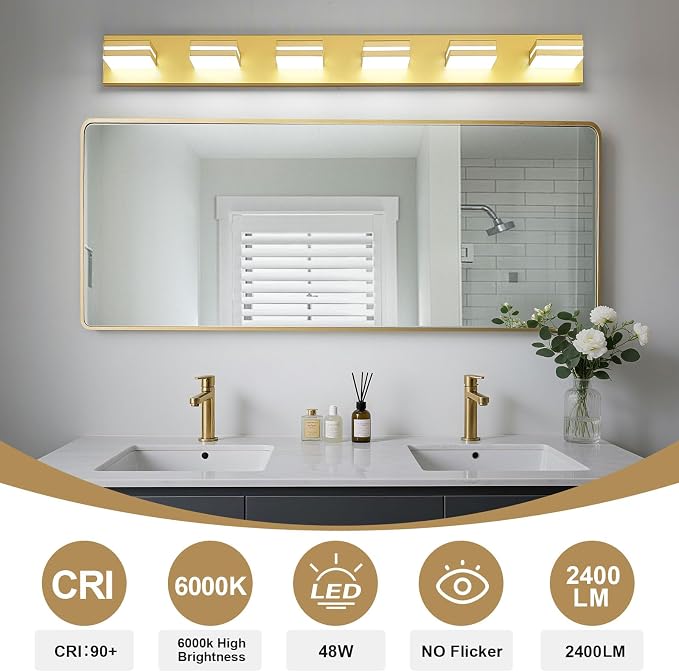 Modern LED Bathroom Lights Fixtures, Metal Gold Acrylic Wall Lighting, Vanity - Image 4