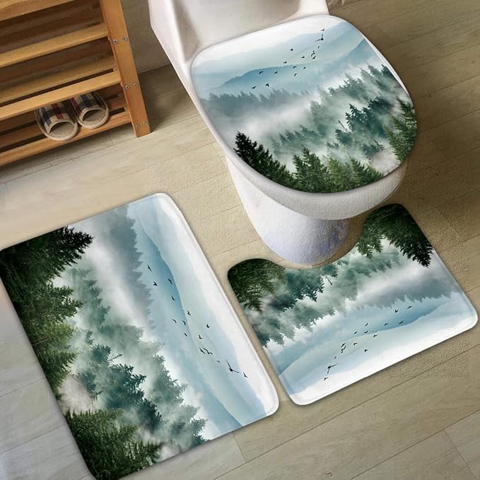 Riyidecor 4PCs Shower Curtain Sets Green Bathroom Curtain - Image 2