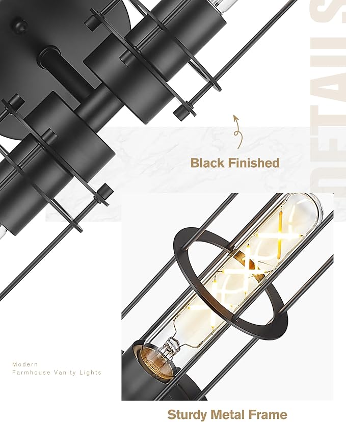 Emak 22 Inch Black Bathroom Light Fixtures Over Mirror, Modern Industrial 2 - Image 3