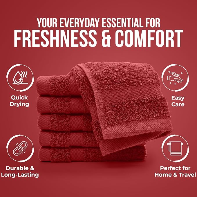 DAN RIVER 12-Pack Premium 100% Cotton RED Face Towels – Reusable Face Towel Set - Image 7