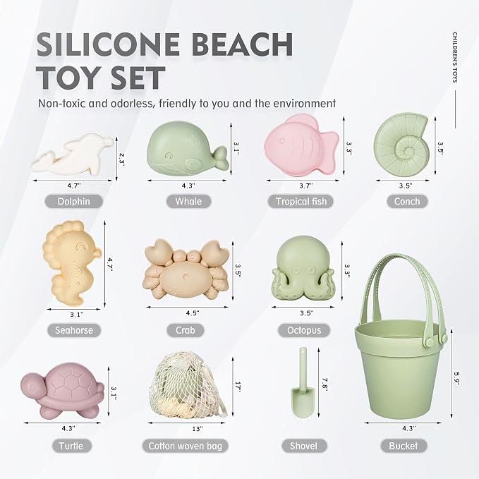 MarcZero 11Pcs Silicone Beach Toys, Modern Baby Beach Toys, Travel Friendly - Image 2