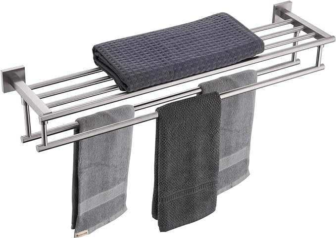 KOKOSIRI Towel Shelf with Double Towel Bars 32 Inches Bathroom Towel Rack Bath by KOKOSIRI