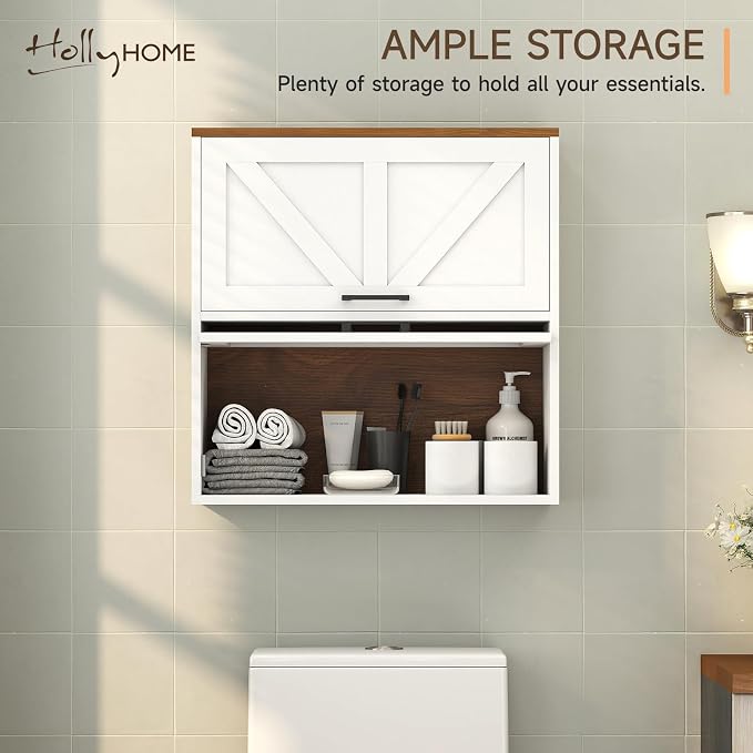 HollyHOME Bathroom Wall Cabinet, Farmhouse Barn Door Wood Medicine Cabinet - Image 5