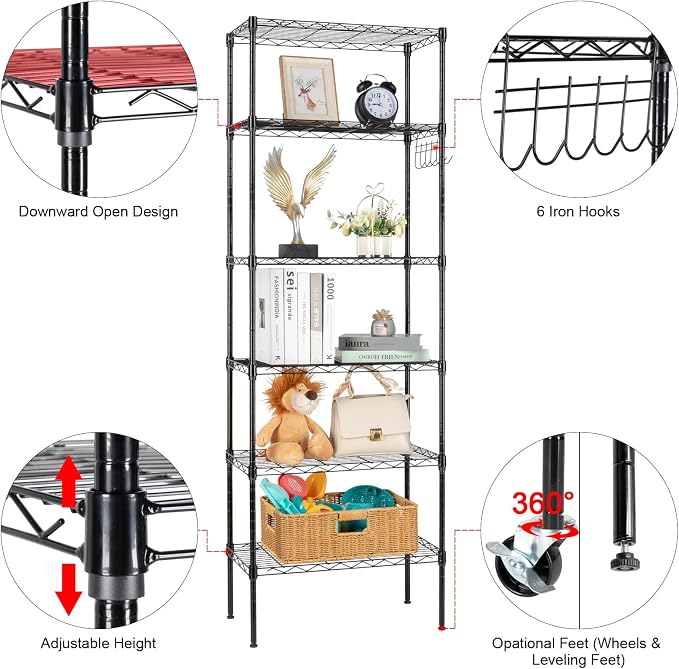 6 Tier Storage Racks Shelving, Heavy Steel Pantry Shelves, Adjustable Wire - Image 3