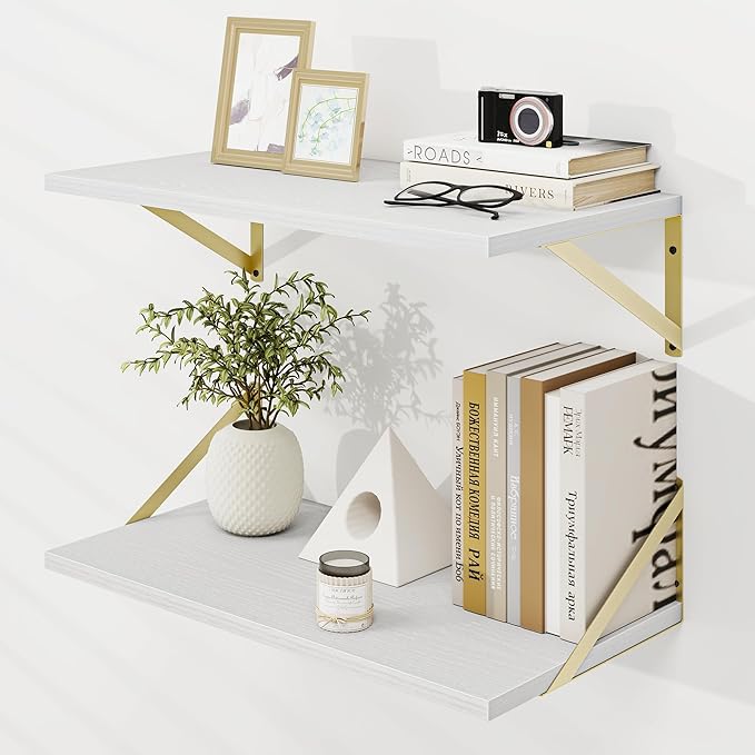 Dreamland Gold Shelves for Wall, Large Floating Shelf 12 * 24 inch Set of 2 for by Dreamland