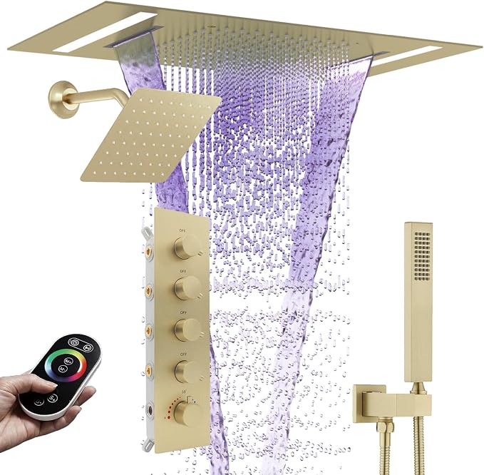 Dual Rain Shower Head Thermostatic Luxury Spa Shower System And Ceiling Mount by NPYSVSSS