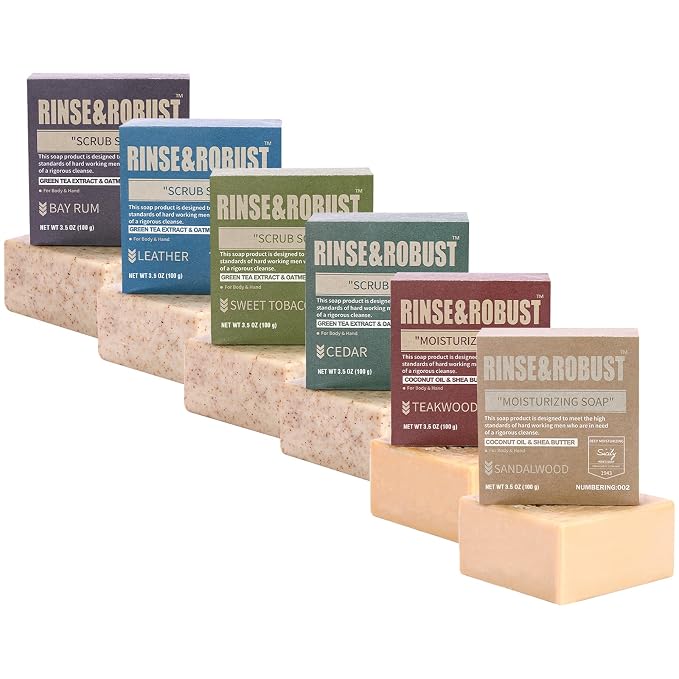 Rinse & Robust Mens Natural Bar Soap 6Pcs Handmade Cleansing Soap Bar Set by RinseRobustUWorthChoice