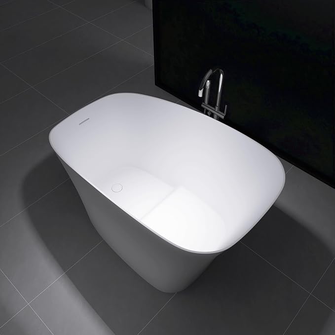 51" Freestanding Solid Surface Resin Stone Bathtub, Modern Design Stand Alone - Image 3