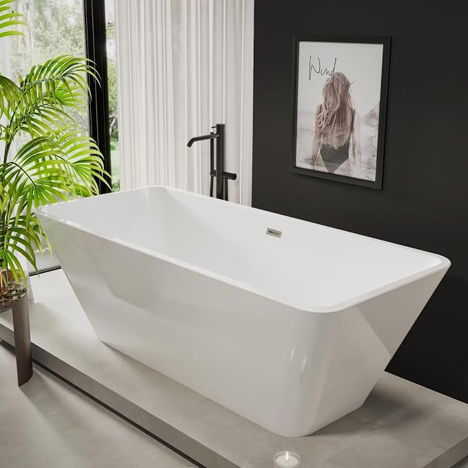 59"Acrylic Freestanding Bathtub, Modern Soaking Tub - Image 6