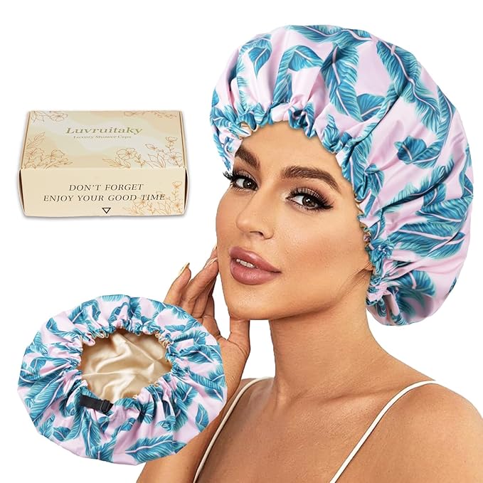 Large Shower Caps for Women Reusable Waterproof Satin Lined Shower Cap by Luvruitaky