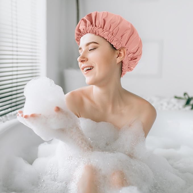 Reusable Shower Cap for Women, Stylish Large Waterproof Shower Bonnet Washable - Image 5