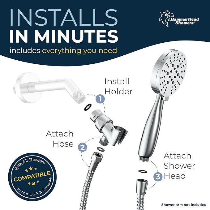 HammerHead Showers® Solid Metal 3-Spray Handheld Shower Head - Image 7