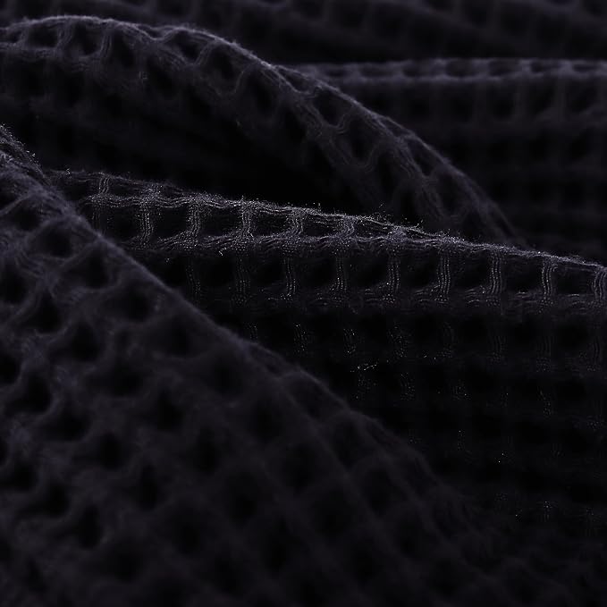 PÜSKÜL Organic Waffle Hand & Kitchen Towel 100% Turkish Cotton Set of 3 Black - Image 4