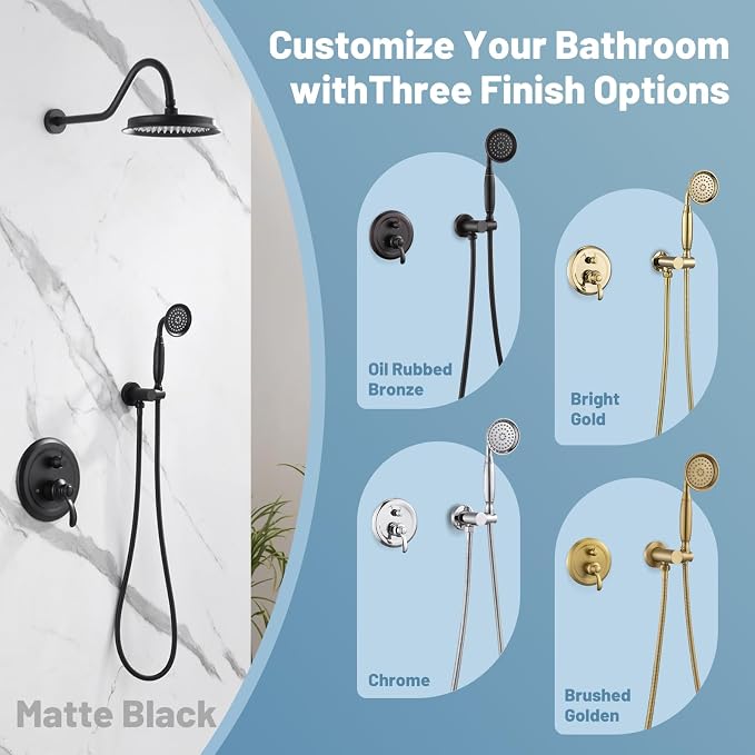 Antique Shower Head Faucet Set, Matte Black Vintage Wall Mount Shower Faucets - Image 6
