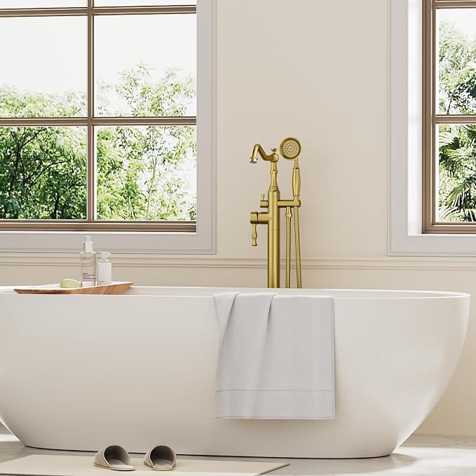 Brushed Gold Bathtub Faucet Freestanding Tub Filler High Pressure Single Handle - Image 2