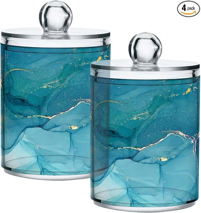 MNSRUU 4 Pack Qtip Holder Organizer Dispenser Blue Marble Abstract Fluid Art by MNSRUU