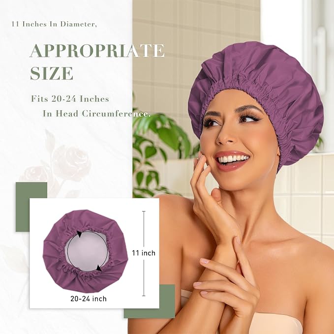 Reusable Shower Cap for Women, Large Waterproof Shower Essentials Bonnet - Image 3