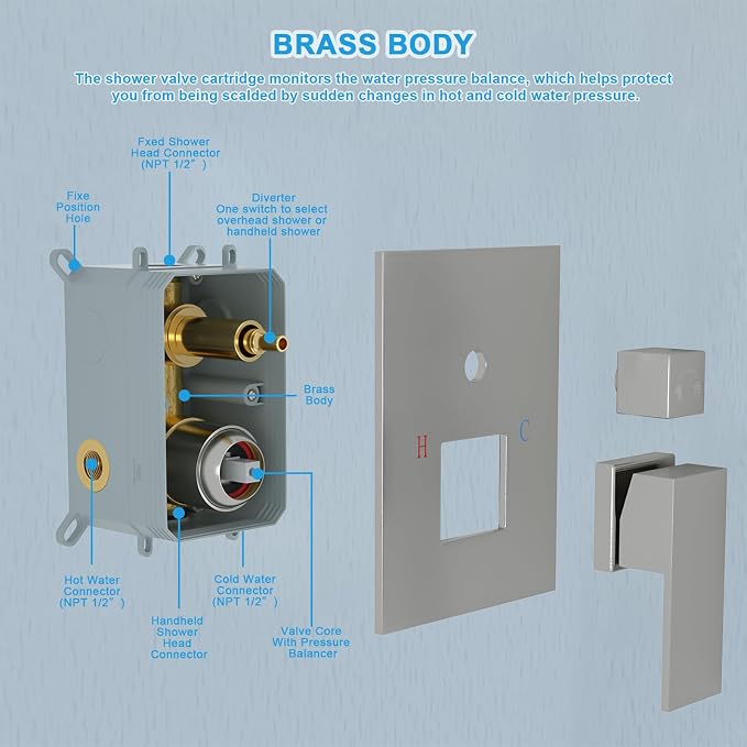 Lordear Rain Shower System 8 Inch Wall Mounted Shower Faucet Set Stainless - Image 6
