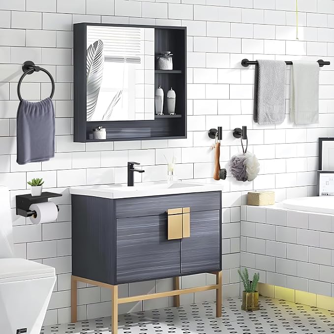 5-Piece Towel Bar Set Black Bathroom Hardware Accessories Set Upgraded Toilet - Image 6