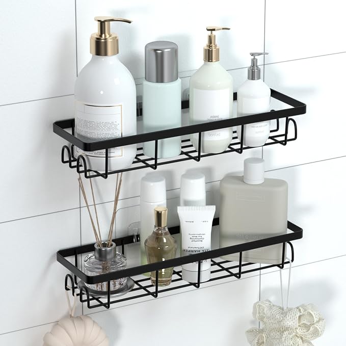 Shower Caddy Organizer with Hooks, Self Adhesive Bathroom Shelves, No Drilling - Image 7