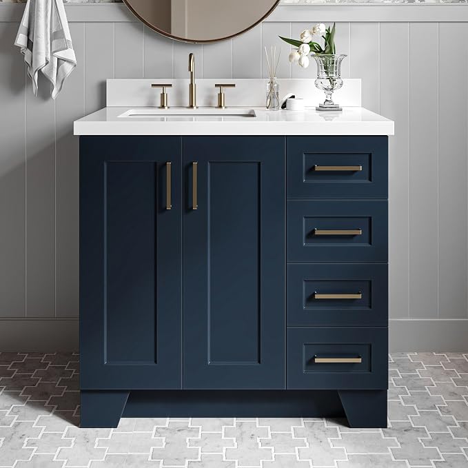 ARIEL 37" Midnight Blue Bathroom Vanity 1.5" Edge Pure White Quartz Countertop - Image 3