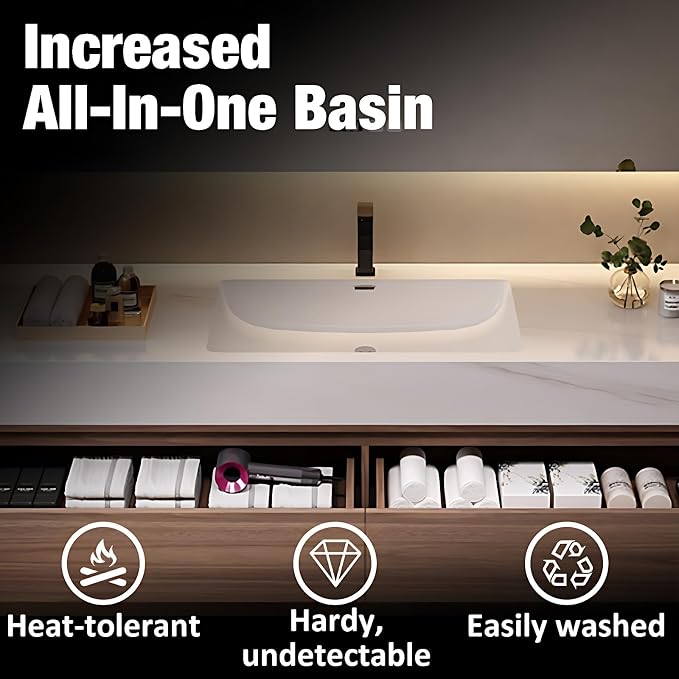 Single Sink Bathroom Vanity, Bathroom Cabinet has LED Lights Fog Mirror & Solid - Image 6