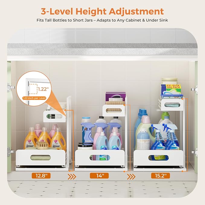 Delamu 2 Pack Metal Bathroom Organizers and Storage, 2 Tier Pull Out Under Sink - Image 3