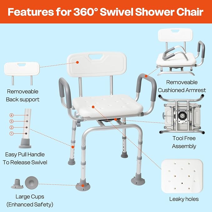 Shower Chair 360° Swivel Shower Chair - Image 5