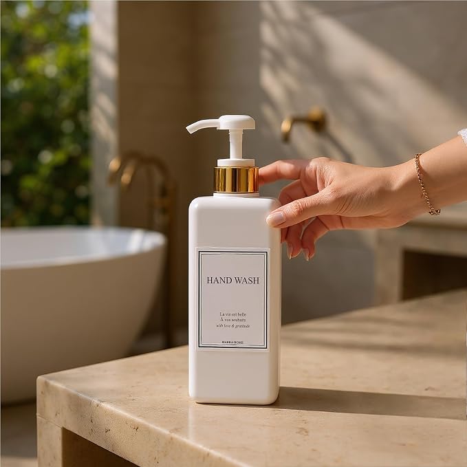 Modern Gold Design Shampoo and Conditioner Dispenser, Large 27oz Shower Soap - Image 6