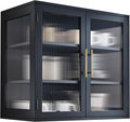 Black Glass Display Wall Storage Cabinet, Wall-Mounted Bathroom Cabinet by NEWOWNDS
