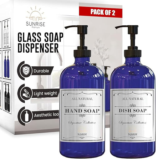 16 OZ Cobalt Blue Glass Soap Dispenser by SunrisePremium