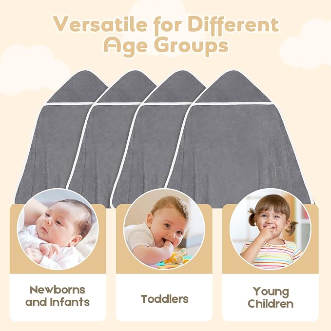 Hooded Towel for Newborn, 4 Pack Soft Coral Fleece Baby Towels, Ultra Absorbent - Image 5