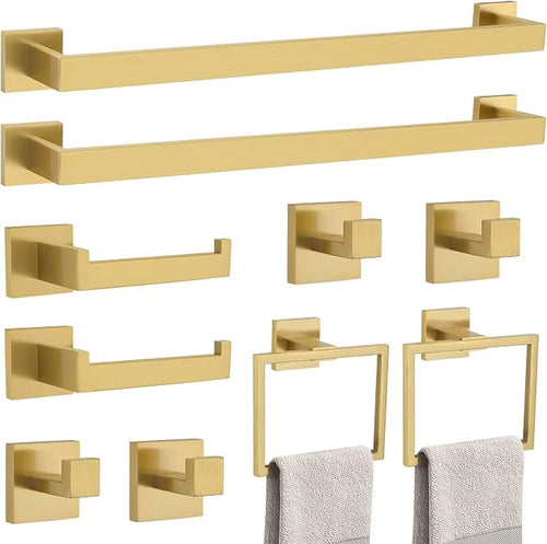 10-Piece Bathroom Hardware Accessories Set-Brushed Gold Towel Bar, Holder & by TNOMS