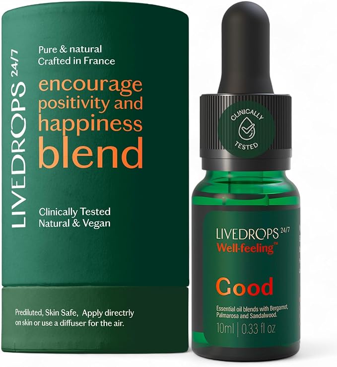 LIVEDROPS 24/7 Good Essential Oil Blend Bergamot Palmarosa Sandalwood | Daytime by Livedrops247