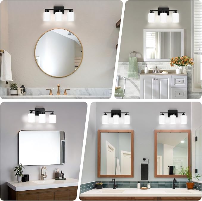 Black Bathroom Light Fixtures, 3-Light Modern Vanity Light Over Mirror - Image 3