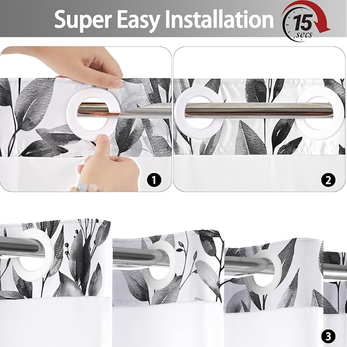 No Hook Shower Curtain and Liner Set, Bath Curtain Sets - Image 4
