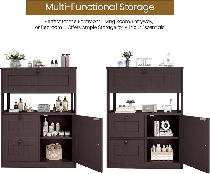 Bathroom Cabinet, Modern Bathroom Floor Storage Cabinet Organizer - Image 5