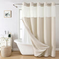 Long No Hooks Needed Linen Textured Shower Curtain by EACHOPE