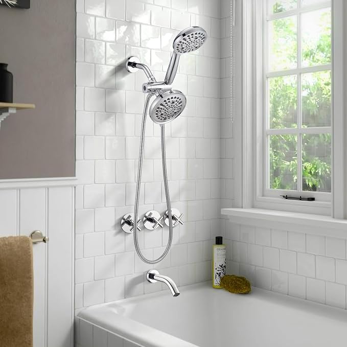 PROOX 3 Handle Tub Shower Faucet Set, Dual shower head Combo - Image 9