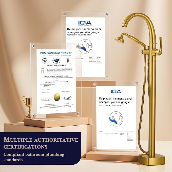 Free Standing Tub Faucet, Hanallx Luxury Brushed Gold Freestanding Bathtub - Image 7