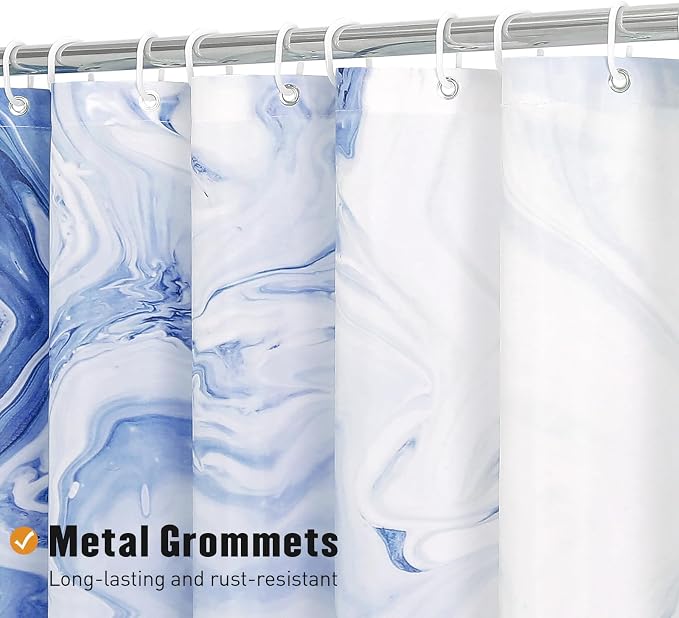 MitoVilla Navy Blue Marble Small Stall Shower Curtain 36 x 72, Abstract Ombre - Image 3