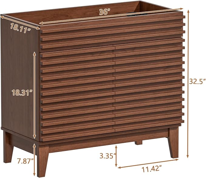 ROOMTEC 36" Bathroom Vanity, Mid-Century Freestanding Bathroom Cabinet Vanity - Image 3
