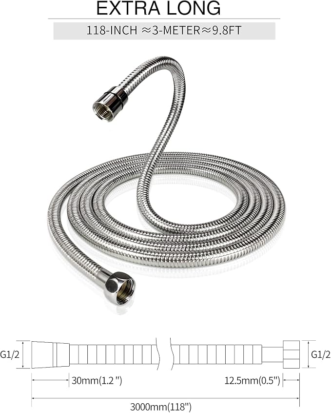 PHASAT 118-Inch Extra Long Indoor Outdoor Shower Tube Replacement Stainless - Image 2