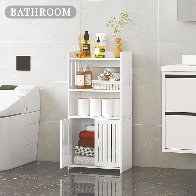 Bathroom Storage Cabinet, 4-Tier White Floor Cabinet Freestanding Organizer - Image 2