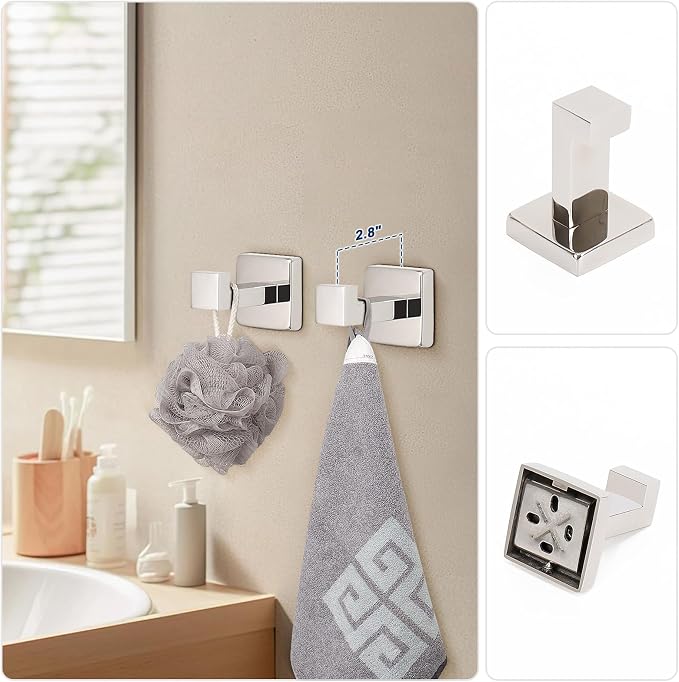 NearMoon 5 Pieces Bathroom Hardware Set 304 Stainless Steel, Square Towel Rack - Image 6