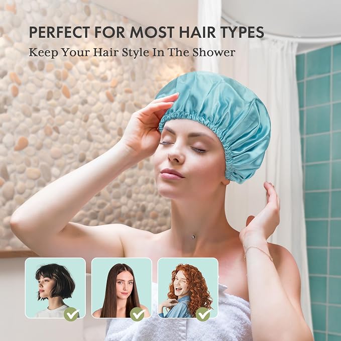 AmazerBath Shower Cap, Double Layers Hair Cap - Image 4