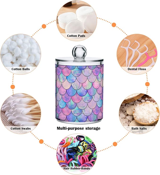 MNSRUU 2 Pack Qtip Holder Organizer Dispenser Colorful Mermaid Scales Bathroom - Image 4