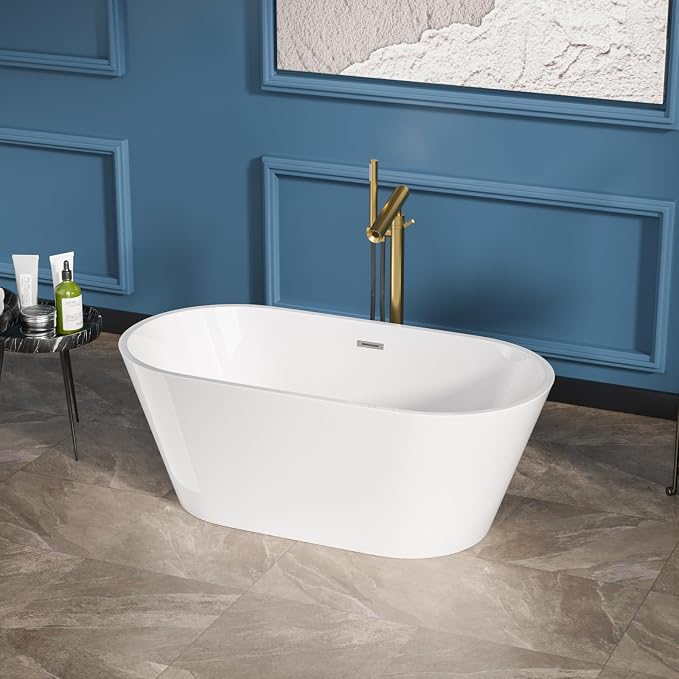 Sarlai 59 Inch Acrylic Freestanding Soaking Bathtub Contemporary Soaking White - Image 3