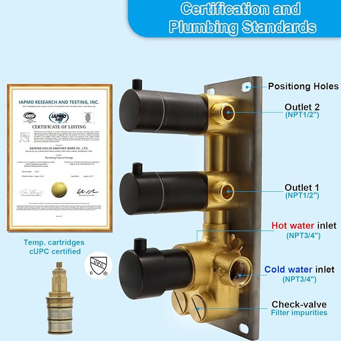 2 Way Shower Diverter Valve Brass Dual Functions Thermostatic Shower Mixing - Image 4